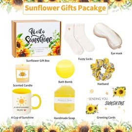 Auoketuo Birthday Gifts for Women, Sunflower Gifts – Bring her sunshine with this unique relaxation gift box, perfect for friends, sisters, best friends, and Christmas gift ideas for mums (yellow)