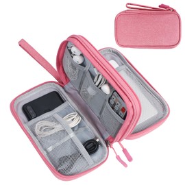 FYY Electronics Accessories Organiser Bag, Double-Layer Travel Cable Organiser Bag Pouch Portable Waterproof All-in-One Carry Travel Bag for Cable, Cord, Charger, Phone, Hard Disk M-Pink
