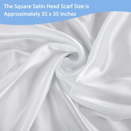 Andibro 35" Large Square Satin Head Scarf, Silk Shiny Solid Color Head Scarves Sleeping Head Wraps for Women Hair Bandana (White)