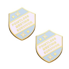 2pc Pointless Meeting Survivor Enamel Lapel Pin Metal Badge Brooch, Stainless Steel, no gemstone
