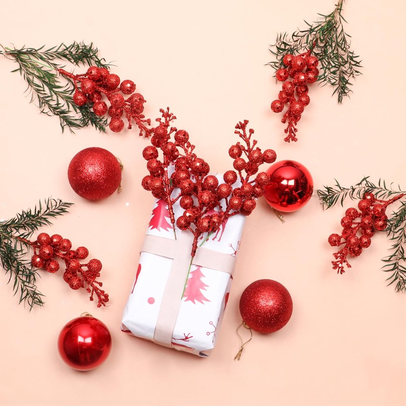 Haneye 14 Pack 7.8 Inch Christmas Red Berry Stems for