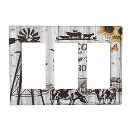 Rustic Windmill Farmhouse Vintage Country Cow 3 Gang Light Switch Cover Triple Rocker Wall Plate Decorative Decora Electrical Switchplate Outlet Covers Faceplate for Bathroom Kitchen Home Decor