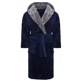 i-Smalls Mens Dressing Gown Super Soft Fleece Hooded Housecoat Robe with Belt S to 6XL (XL) Navy