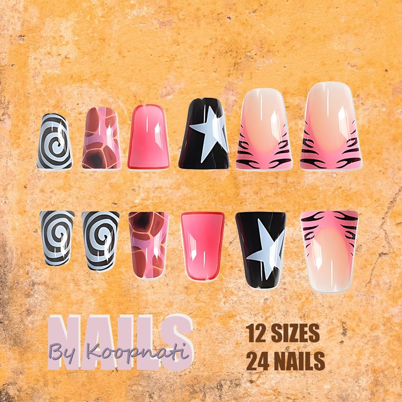 Duck Nails Press On with Junk Nail Charms | Black