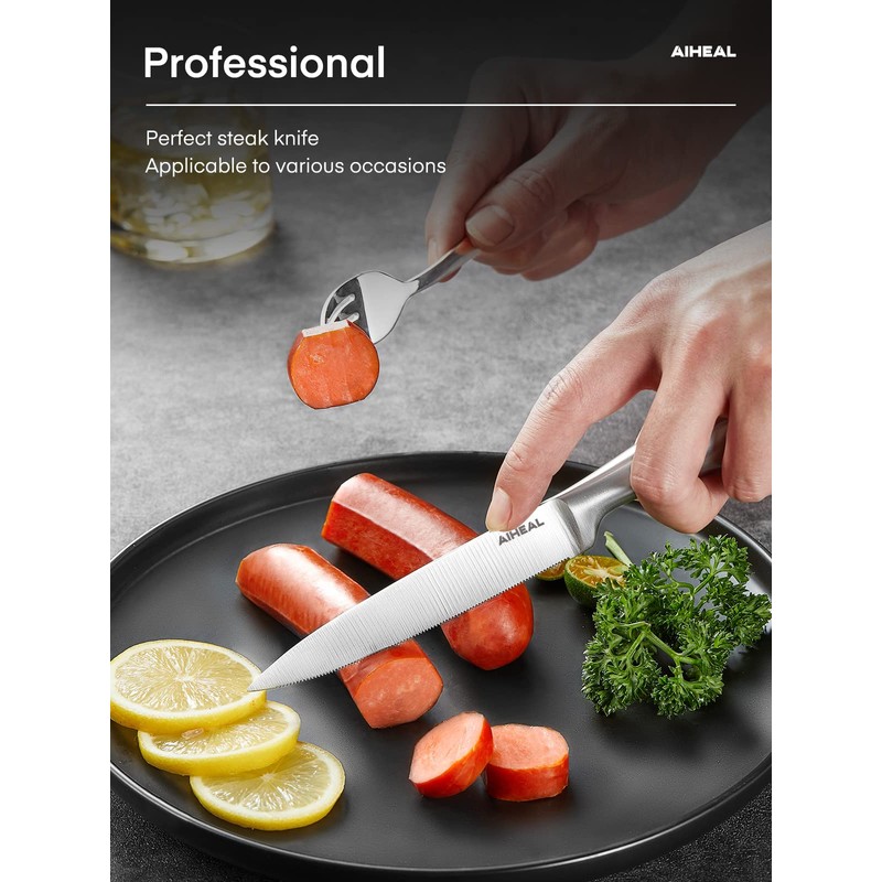 Aiheal Steak Knives, Stainless Steel Steak Knives Set of 8,