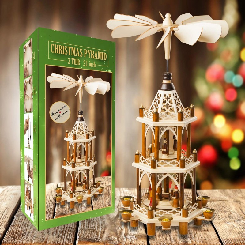 Usa Supreme German Christmas Pyramid 21in Wooden Nativity Scene 3