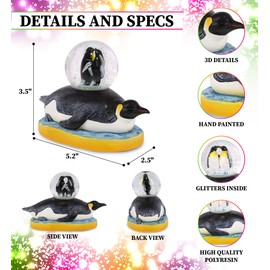CoTa Global Penguin Snow Globe - Magical Rainbow Water Globe Figurine with Sparkling Glitter, Collectible Novelty Ornament for Home Decor, for Birthdays, Christmas, and Valentine - 45mm