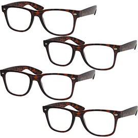grinderPUNCH 4 Pairs Deluxe Reading Glasses Spring Hinge Stylish Readers with Rx Magnification (4 Pack Tortoise, 1.25 x)