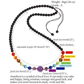 Jewboo 7 Chakra Amethyst Crystal Necklaces for Women Black Obsidian Chains Healing Crystals and Gemstones Meditation Yoga Balance Jewelery Gifts