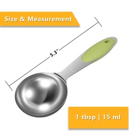 LEIFENY 1PCS 1 Tbsp(3tsp, 1/2oz, 15ml) Single Measuring Spoon with Green Silicone Grip, Stainless Steel Individual Measure Scoop Only