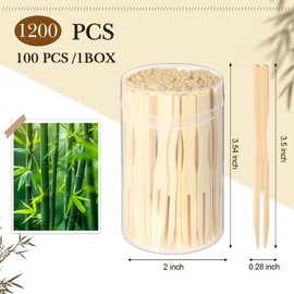 Tioncy 1200 Pcs Bamboo Appetizer Forks Bulk 3.5 Inch Mini Forks for Appetizers Disposable Bamboo Forks Cocktail Forks Fruit Forks Bamboo Toothpicks for Weddings Party Charcuterie