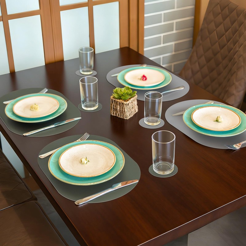 comfoyar Faux Leather Oval Placemats with Coasters Set of 6,