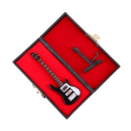 Dselvgvu Wooden Miniature Electric Bass Guitar with Stand and Case Mini Musical Instrument Electric Bass Guitar Replica Collectible Figurines Model Home Decoration Birthday Gifts (3.94"x1.18"x0.24")
