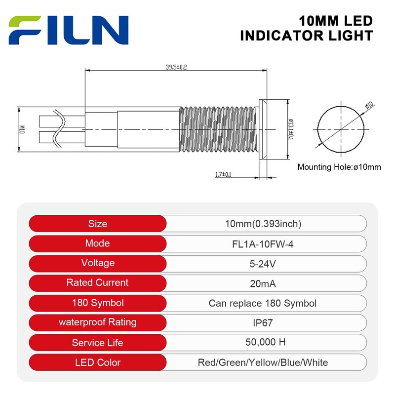FILN 2PCS 10mm Small Symbols Indicator Light 12V DC IP67