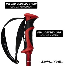 Zipline Blurr 16.0 Graphite Composite Downhill Ski Poles - Lightweight, Freeride All-Mountain, Vibration Dampening (Fire Engine Red, 40" in./102 cm)