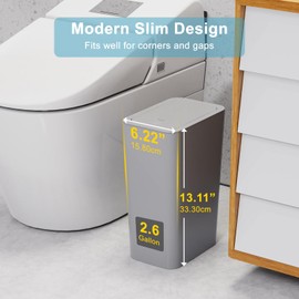 N. NETDOT 3 Pack 10 Liter / 2.6 Gallon Bathroom Trash Can, Small Trash Can with Lid, Garbage Can Waste Basket for Bathroom, Kitchen, Bedroom, Powder Room, Craft Room, Office, College (Gray)