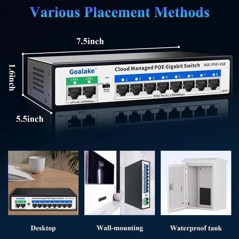 Poe Switch, 10 Ports Gigabit PoE Switch, (8 Ports gigabit