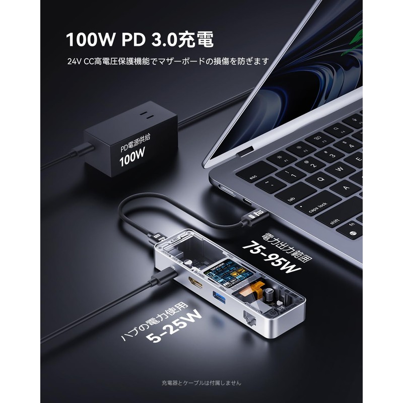 DOCKCASE 6-in-1 usb c hub (skeleton version): 1000Mbps LAN Port,