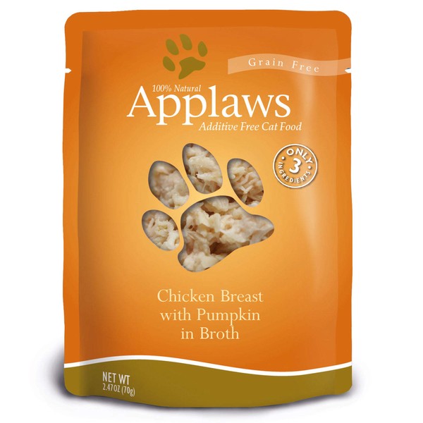 Applaws Natural Wet Cat Food, Limited Ingredient Cat Food Pouches- Chicken Breast with Pumpkin in Broth - 12 x 2.47oz Pouches