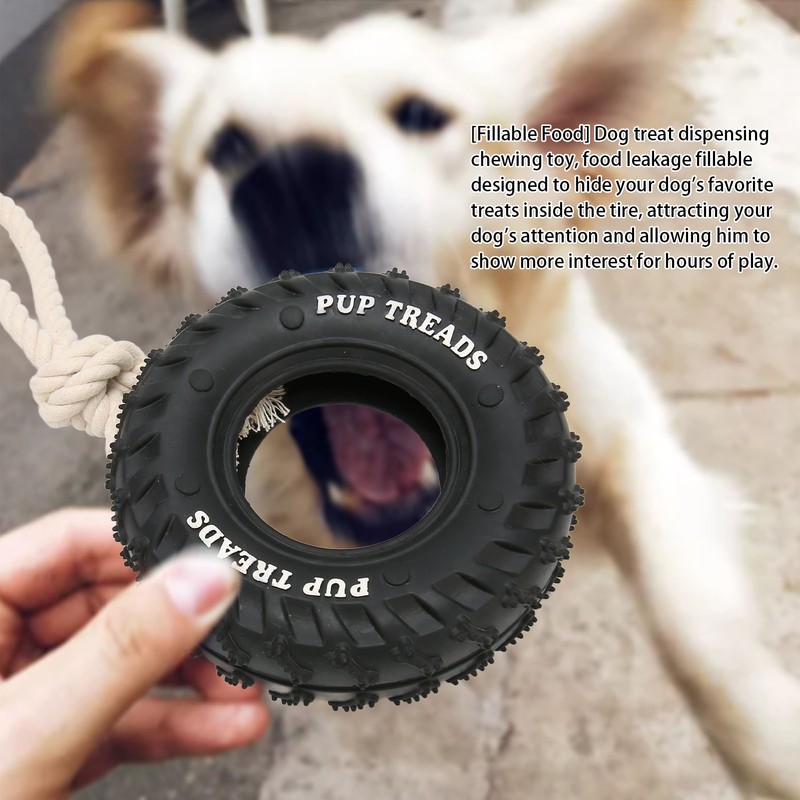 Dog Tire Chewing Toy Bite Resistant Treat Dispensing Rubber Aggressive