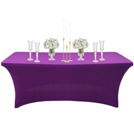 Purple Spandex Tablecloths 4ft for Rectangle Table,Stretchable Tablecloth Washable Table Cover,Fitted Spandex Stretch Patio Table Covers for Event,Wedding,Banquet,Parties,Covering Stalls,Exhibitions