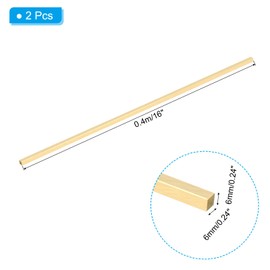 PATIKIL 1/4 x 1/4 x 16" H59 Brass Square Bar, 2 Pcs Solid Square Mill Stock for Crafting Maintenance Electrical Architectural Decoration, Brass
