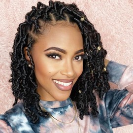 Beverlee Butterfly Locs Crochet Hair Short 6 Packs Black Crochet Bob Hair 8 Inch Distressed Faux Locs#1B…