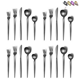 HOMQUEN Matte Black Silverware Set 40 Pieces, Stainless Steel Flatware Set, Titanium ...