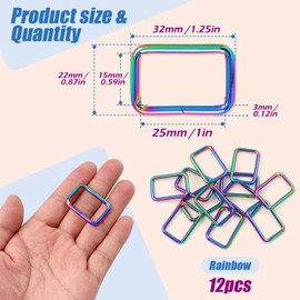 PECMER Rainbow 1 Inch Rectangle Rings for Purses and Bags 12 PCS Adjustable Waist Buckle Replacement Purse Hardware for Bag Making Webbing 25MM