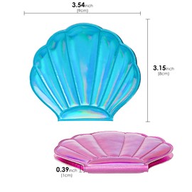 Biiange Mini Folding Compact Mirror, Foldable Pocket Mirror, Seashell Compact Mirror, Shell Mirrors Double-Sided Magnification Makeup Mirror for Women Girls (2Pcs Pink, Blue)