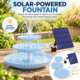 Solar Bird Bath Fountain for Outdoor Décor – 3-Tier Plastic Water Feature with 3.5W DIY Solar Pump