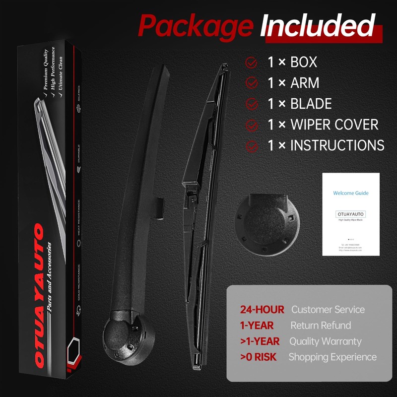 Rear Windshield Back Wiper Arm Blade Set - Replacement for