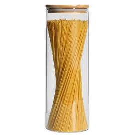 Cestari Pasta Storage Jars: Spaghetti Container Glass Pasta Jar with Bamboo Lid, Airtight Dry Food Storage Kitchen Canister for Snacks, Macaroni, Rotini, Noodles, Candy, and More; 1100 ml, 11.5 inches