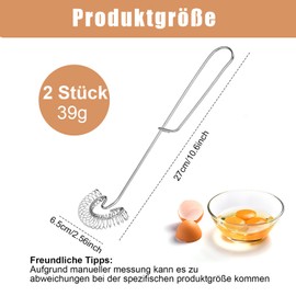 Pack of 2 Spiral Whisk Stainless Steel Whisk, Small Whisk with Spiral Whisk, 27 x 6.5 cm/10.6 x 2.56 inch Spiral Whisk, Hand Whisk for Milk, Eggs, Sauces and Kitchen Utensils