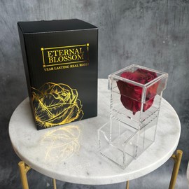 Eternal Blossom Preserved Real Infinity Rose Makeup Box | Lasts Over A Year With Beautiful Gift Box (Rouge Red)