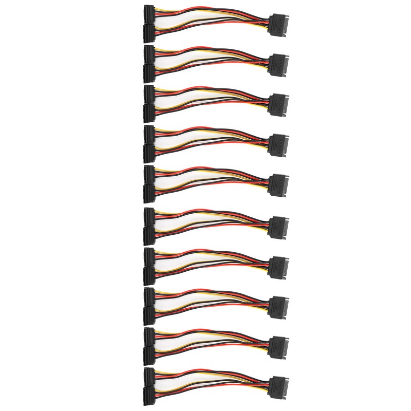 10Pcs SATA Power Adapter 15pin 1 Male to 2 Female
