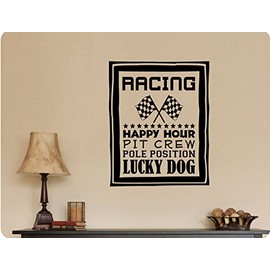28"x24" Racing Cars Winner Checkard Flag Lucky Dog Wall Decal Sticker Art Home DŽcor