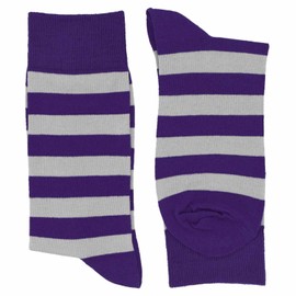 tiemart Men's Dark Purple and Silver Striped Socks, Dark Purple and Silver, 8-12