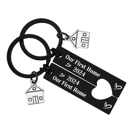 Our First Home 2024 Keyring Set Housewarming Gift for Couple Friends Family New Home Gift for Women Men Her Him First Home Keyring New Homeowner Gift Coworker Moving in Jewelry Realtor Closing Gifts