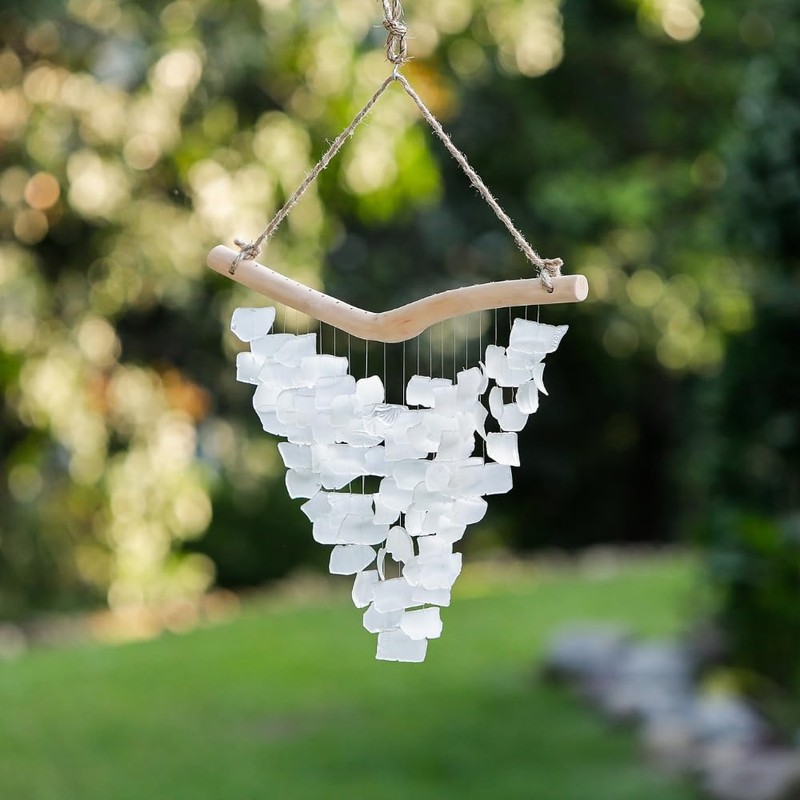 White - Handmade Raindrop Butterfly Recycled Glass Hanging Mobile Wind