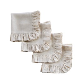 Solino Home Linen Ruffle Dinner Napkins 20 x 20 Inch - 100% Pure Linen Light Natural Cloth Napkins Set of 4 - Gabrielle Ruffle, Handcrafted and Machine Washable Fabric