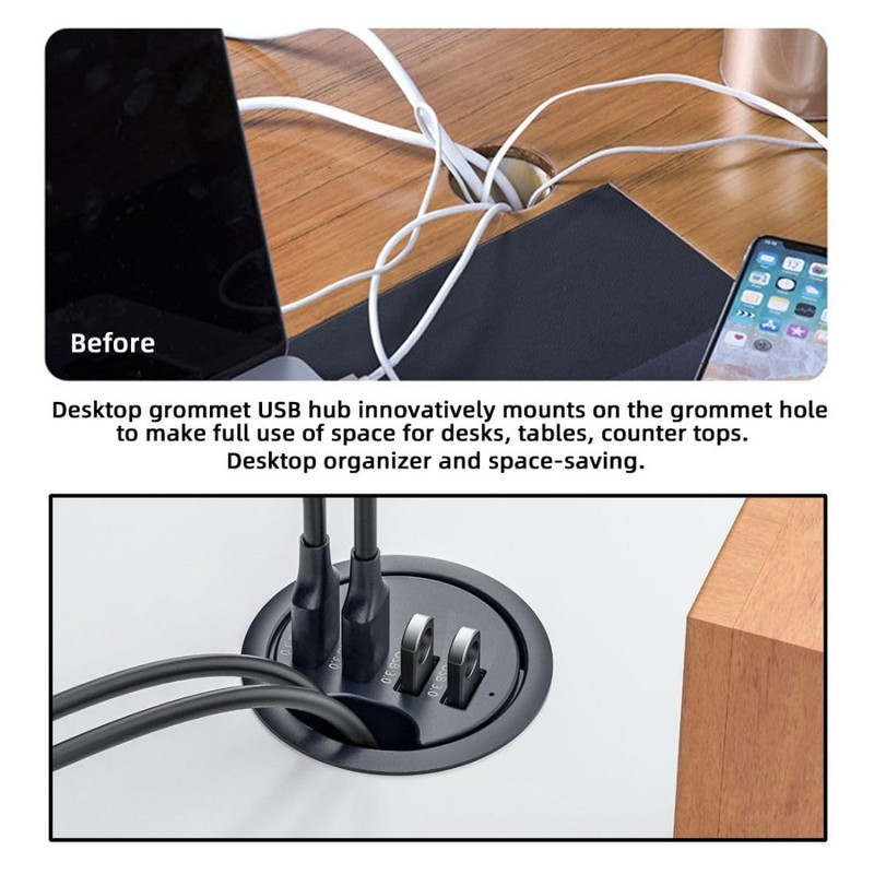 chenyang USB 3.0 Flush-Mounted Desktop Hub, 2 USB 3.0 Port/1