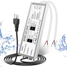 24V 250W LED Power Supply, Waterproof IP67 LED Driver, AC 110V to DC 24 Volt Low Voltage Transformer with 3-Prong Plug 3.3 Feet Cable for Indoor Outdoor LED Light, Computer Project
