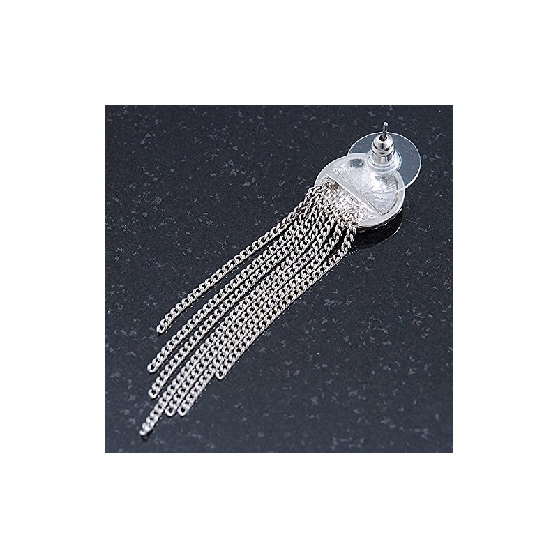 Silver Tone Clear Crystal Pave Set Button with Multi Chain