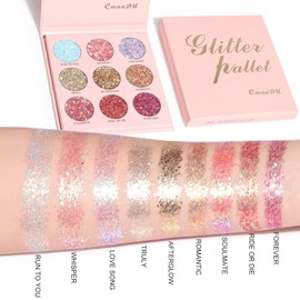 Glitter Eyeshadow Palette Eye Shadow Pallets for Women, Pink Gold Silver White Shimmer Sparkly Colorful Metallic Long Lasting Highly Pigmented Eye Shadows Palettes Makeup Gifts for Women and Girls