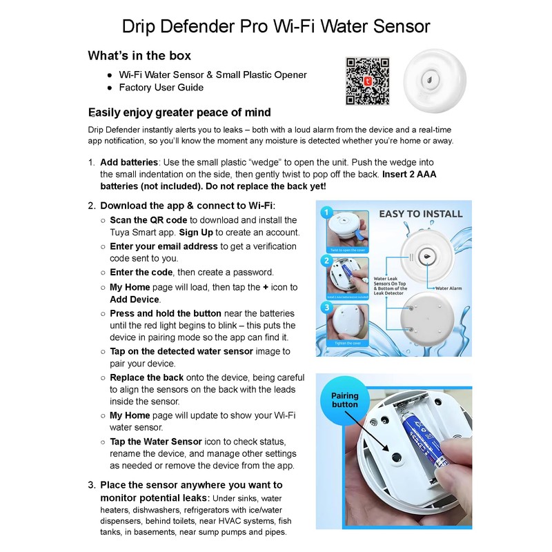Drip Defender Pro Water Sensor | Wi-Fi Water Leak Detector