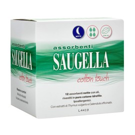 Saugella Cotton Touch assorbenti esterni notte ad azione antiodore con ali in cotone ipoallergenici 12 pezzi