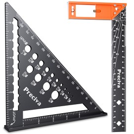 Preciva Carpenter Square Set - 7” Rafter Square and 12” Right Angle Ruler, Aluminum Alloy Carpenter Measuring Layout Tool for Woodworking and Carpentry