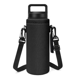 Linkidea Water Bottle Holder Strap Compatible with YETI Rambler Bottle 26oz, Yonder Bottle 1L/34oz, Insulated Neoprene Water Bottle Sling Carrier Bag with Wrist Strap, Black