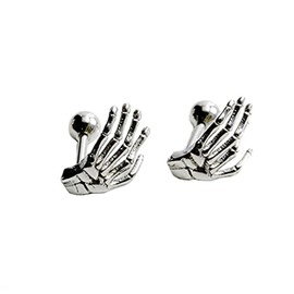 Gothic Skull Skeleton Hand Stud Earrings for Women Girls Mens 16G Stainless Steel Hypoallergenic Helix Screw Back Cartilage Piercing Earring Studs Ear Tragus Birthday Punk Jewelry Gifts(Silver)
